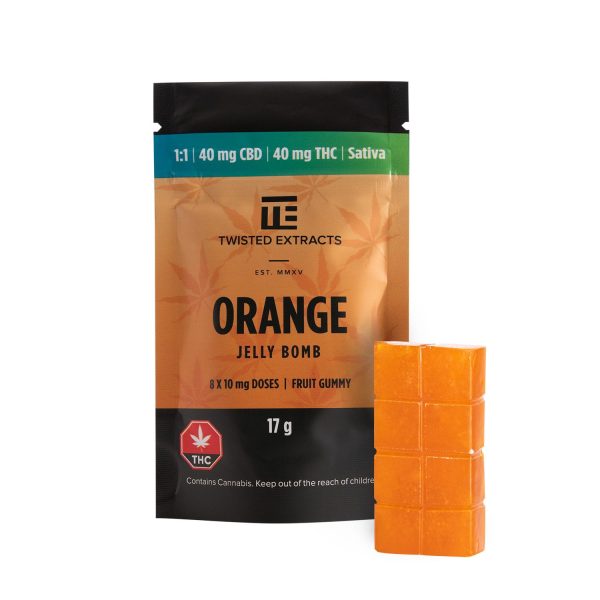 Buy Twisted Extracts 1:1 THC Sativa Jelly Bombs Orange Flavor